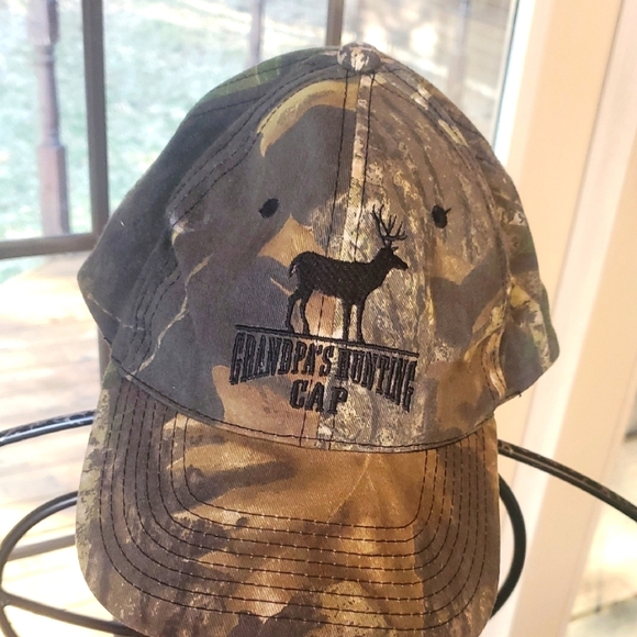 Signature Embroidered "Grandpa's Hunting Cap" Camo Baseball Cap with Deer Logo - Picture 1 of 5
